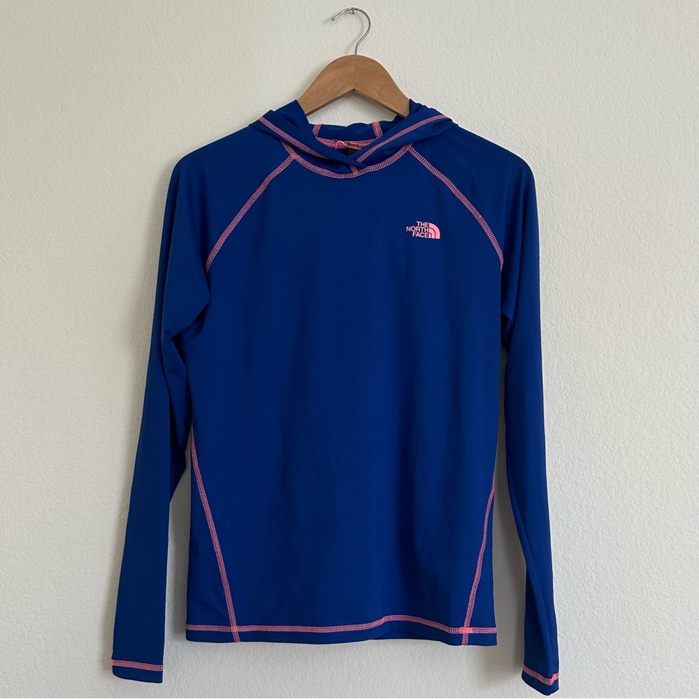 💘 The North Face Blue Hoodie with Pink Accents Women’s Medium